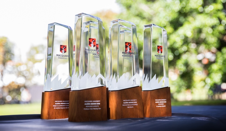 2018 Macquarie University Alumni Award trophies