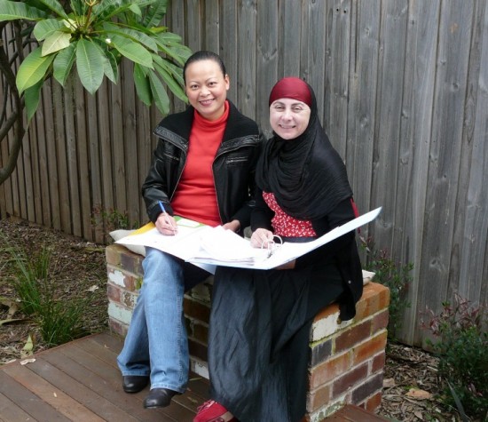 Pictured in the backyard of the Plumtree house that Melinda Stevenson (left)