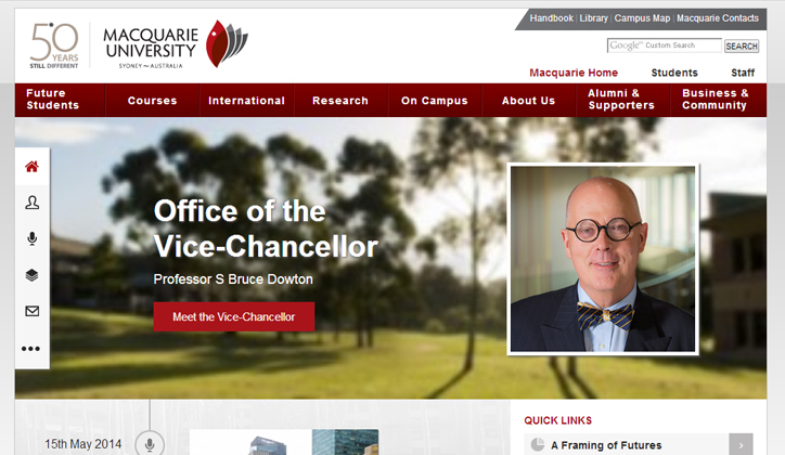  A screenshot from the Vice-Chancellor's new website