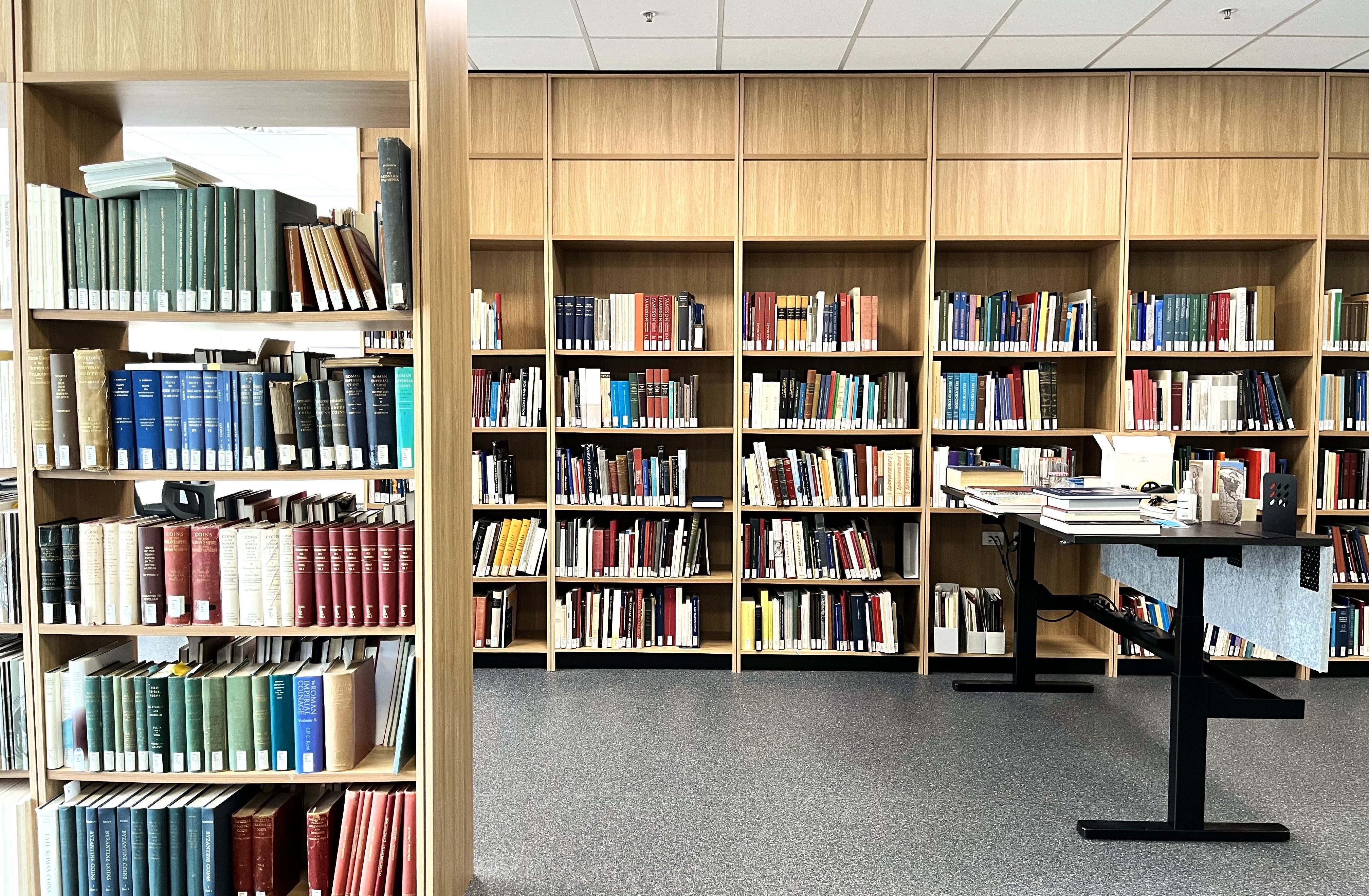 Bookshelves in ACANS with workstation to right