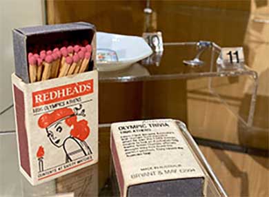 Museum display of Redheads matches featuring Olympic Games trivia
