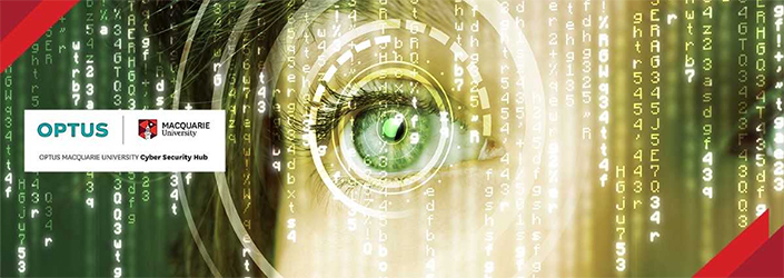 Computer image of eye with logos