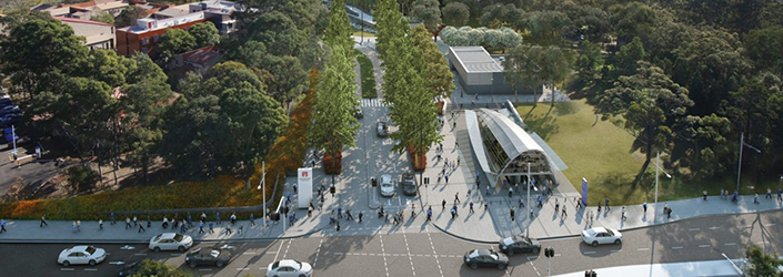 Macquarie University train station and the campus area around