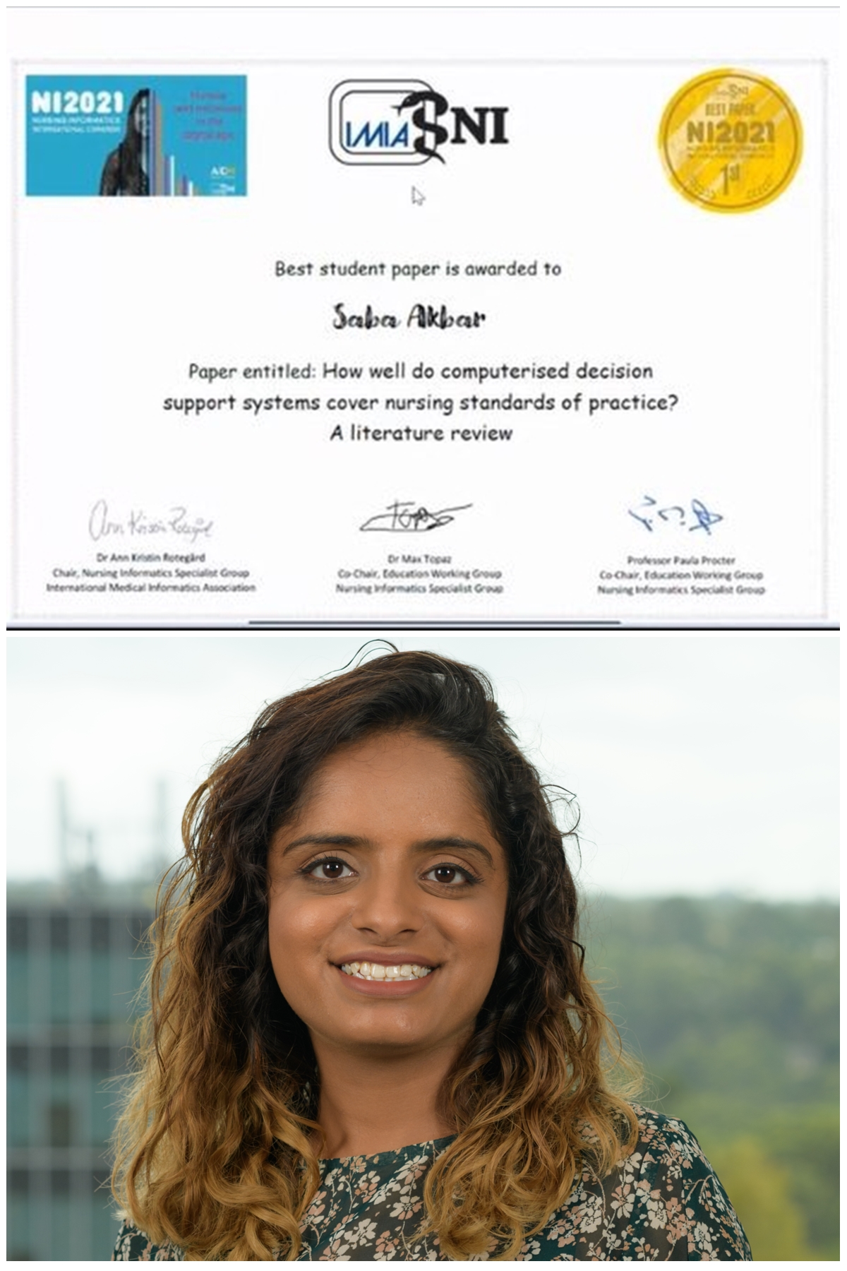 Macquarie University - Saba Akbar wins Best student paper award at NI2021