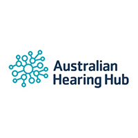 The logo for the Australian Hearing Hub, a collection of interconnected teal circles.