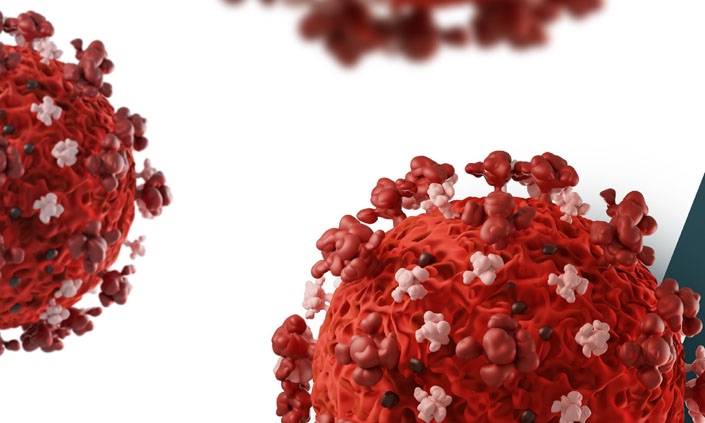 Red COVID-19 cells.