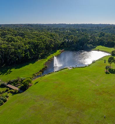 Drone shot of the lake on Macquarie University campus