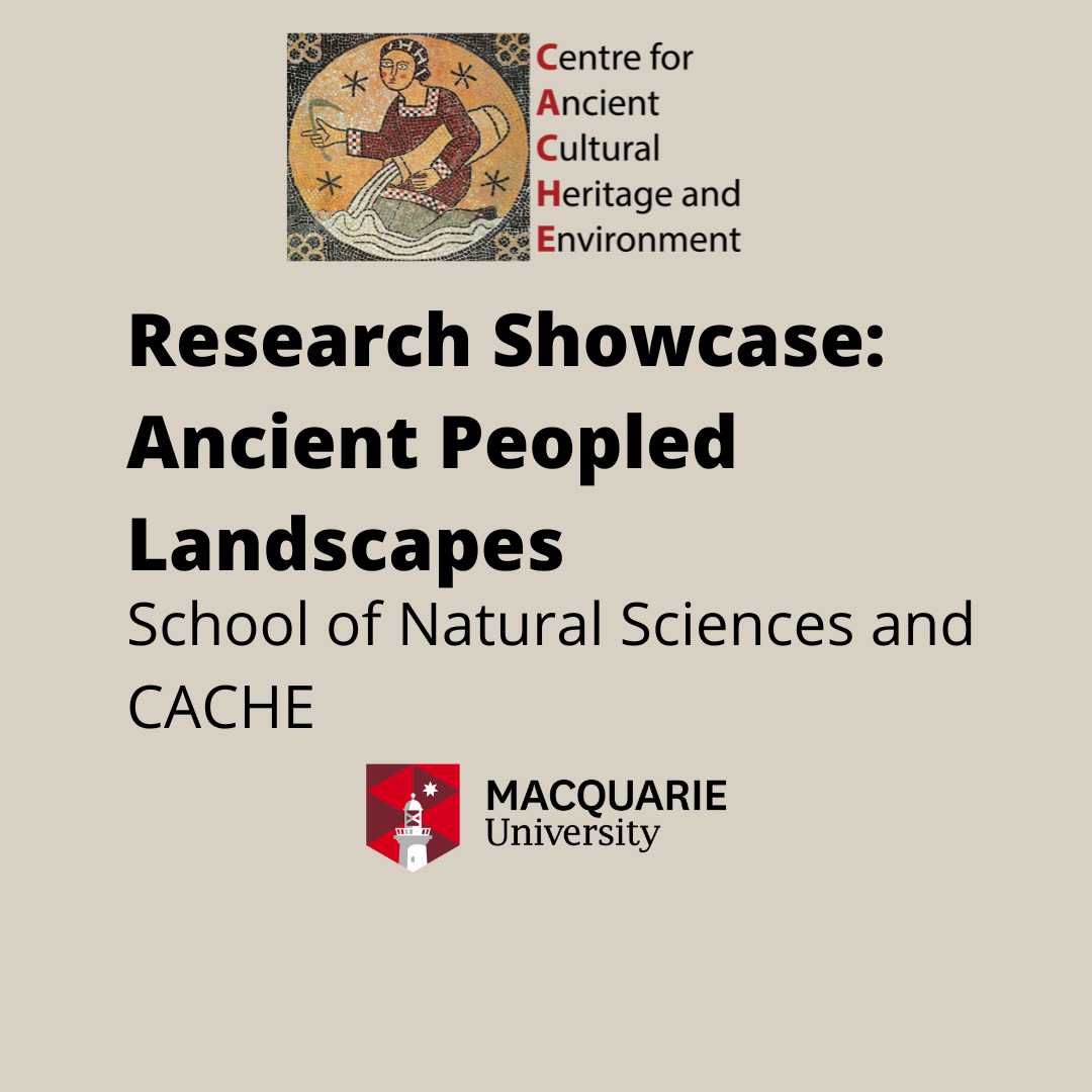 Text in image CACHE and School of natural sciences research showcase. There is also the CACHE logo and Macquarie University logo