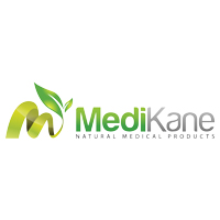 The logo for MediKane: a stylised plant like coiled bamboo in the shape of an 'M', followed by "Medi" in green, "Kane" in grey, with "natural medical products" in grey underneath.