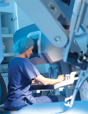 A technician using a surgical machine