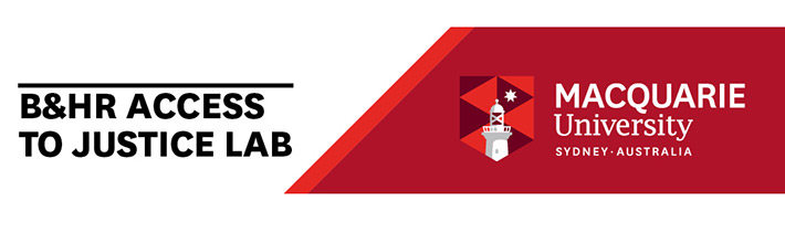 B&HR Access to Justice Lab written next to Macquarie University logo.