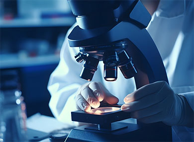 Close-up shot of scientist working with microscope in a laboratory