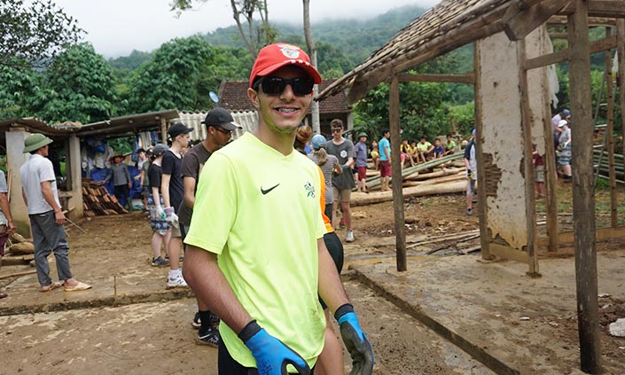 Zane in Vietnam at a construction site