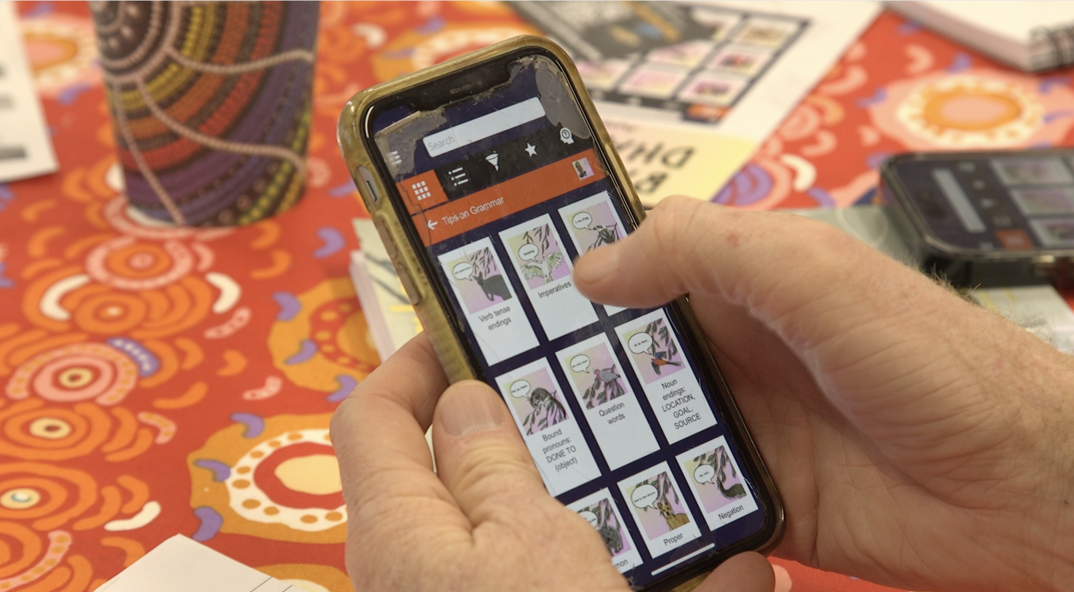Photo of Bayala Dharug language app on phone