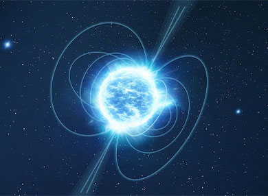 NASA Magnetar Image. Large blue ball of light in space with rings of blue light surrounding it