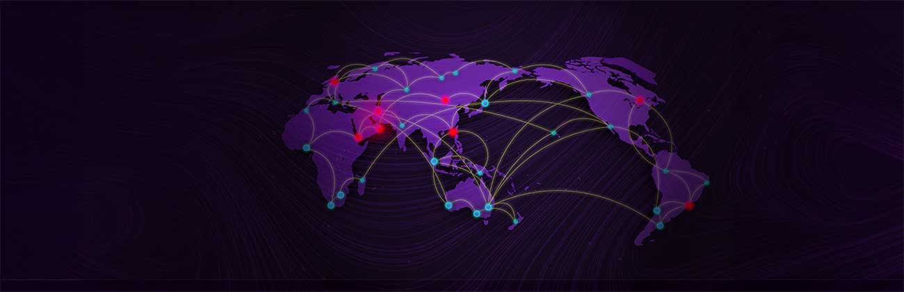 Looking at Earth from space lit up with connection points