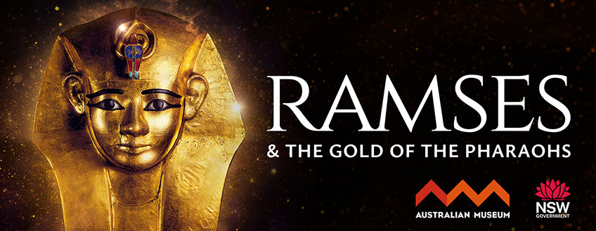 Ramses mask with Ramses & the gold of the pharaohs written