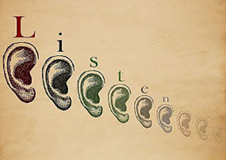 An images showing ears with the word 'Listen' written above them