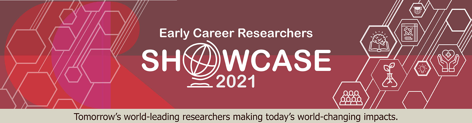 Red and white Early Career Researcher Showcase banner