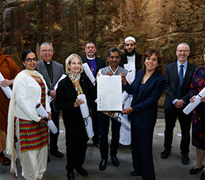 Indigenous Filmmaker, Rachel Perkins (3rd from Right), holds the signed joint resolution surrounded by the signatories representing Australia’s peak religious organisations 