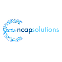 The logo for Encap Solutions: a large stylised 'E' resembling a petri dish filled with blue dots of various sizes, followed by "ncap" in dark blue, and "solutions" in lighter blue.