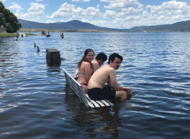 Swimmers on a seat in riverthe 