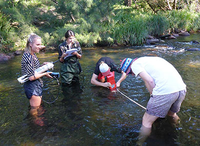 Students conducting aquatic research in Kangaroo River.