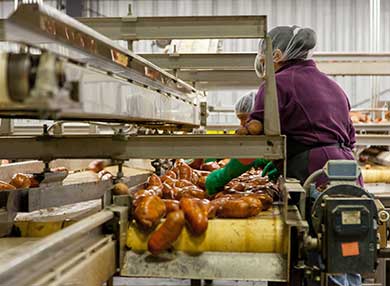A woman working in a food factory. Image by Mark Stebnicki