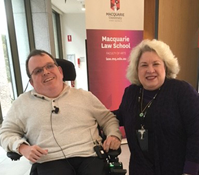 HDR student Adam Johnston and his supervisor Associate Professor Kathleen Tait at a Law School event.