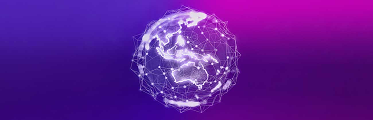 Digital image of the world with purple and pink background