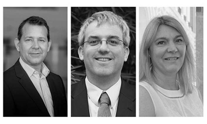 Three black and white headshots of professionally dressed health experts.