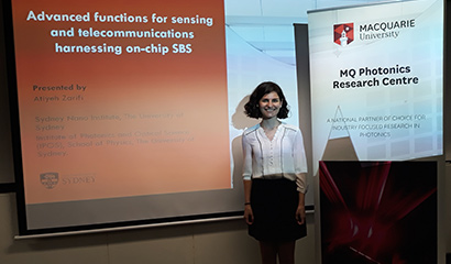 Advanced functions for sensing and telecommunications harnessing on chip SBS - Ms Atiyeh Zarifi