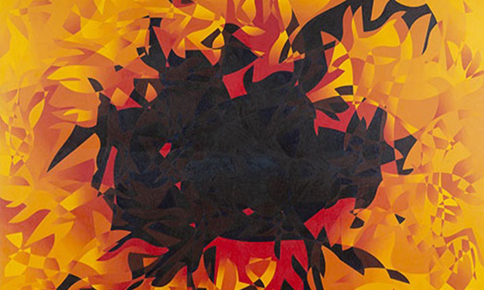 Orange and abstract black artwork of the sun