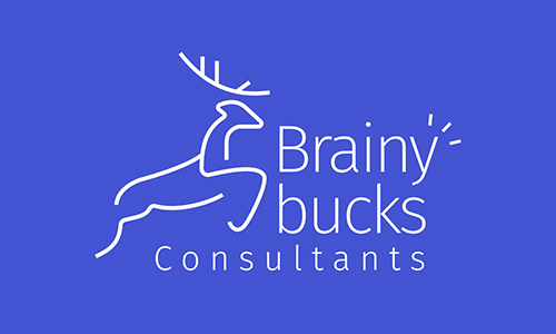 The logo for Brainy Bucks Consultants, a stylised outline of a deer with antlers and the words 