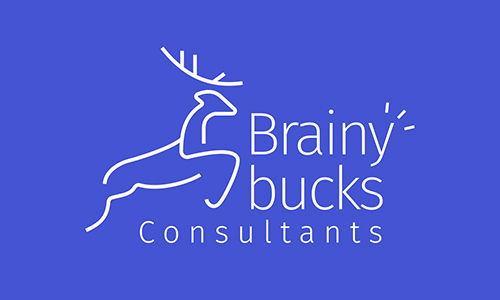 The logo for Brainy Bucks Consultants, a stylised outline of a deer with antlers and the words