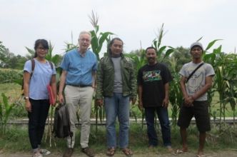 Professor Christoph Antons, research team member Sinta Uli from UI, Mr Kuncoro and Javanese farmers.