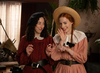 Two women acting in a new film