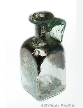 ancient Roman square, glass juglet