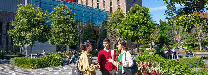 Students standing in the Central Courtyard.