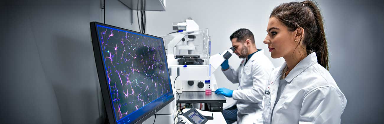 Two researchers working in a lab