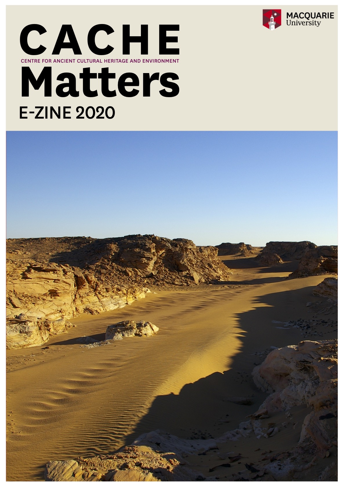 Cover of CACHE Matters E-Zine 2020, showing title of publication and photo of desert landscape