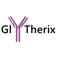 The logo for Glytherix: "GlyTherix" in black, with the 'y' replaced by a large purple y-shaped antibody molecule.