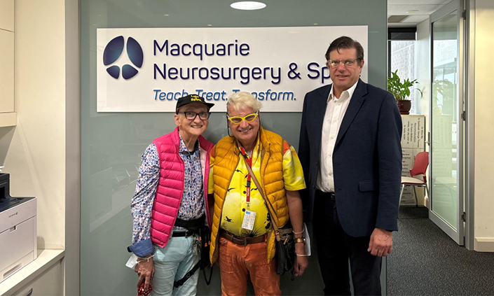 Paul Heller and Simon Ball with Macquarie neurosurgeon Professor Marcus Stoodley