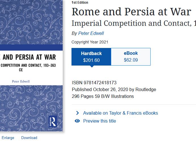 link to buy book by Peter Edwell, book title is Rome and Persia at war