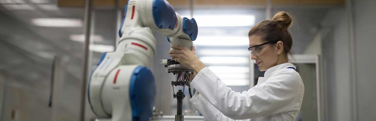 woman using technical equipment