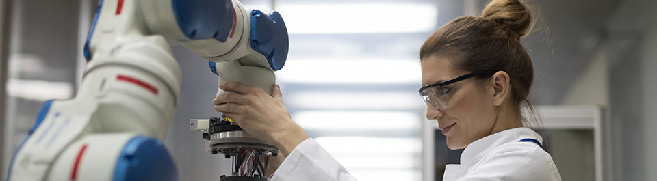 woman using technical equipment