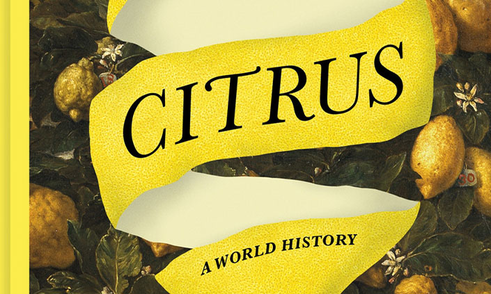 Bright yellow hand drawn book cover of Citrus: A World History.