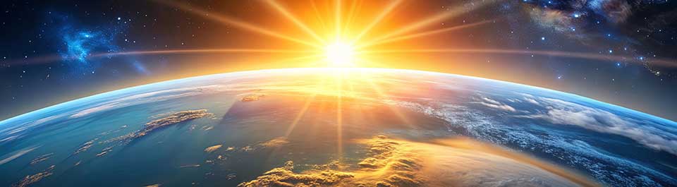 View of Earth and the sun from space