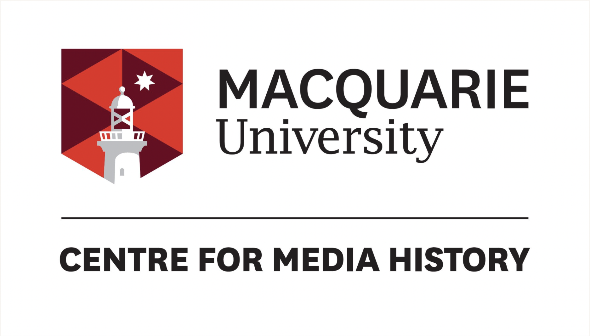 The Macquarie University Logo, underneath the text reads 'Centre for Media History'