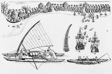 17th century sketch of a Polynesia canoe